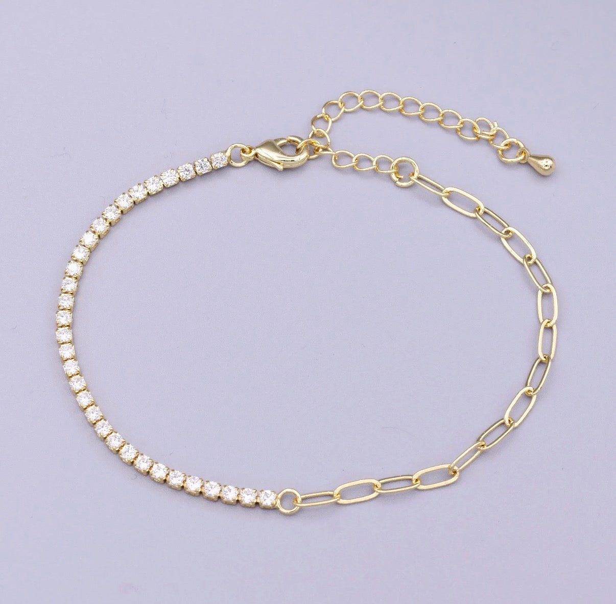 Gold Half Tennis Half Paperclip Bracelet - The Ky Collection