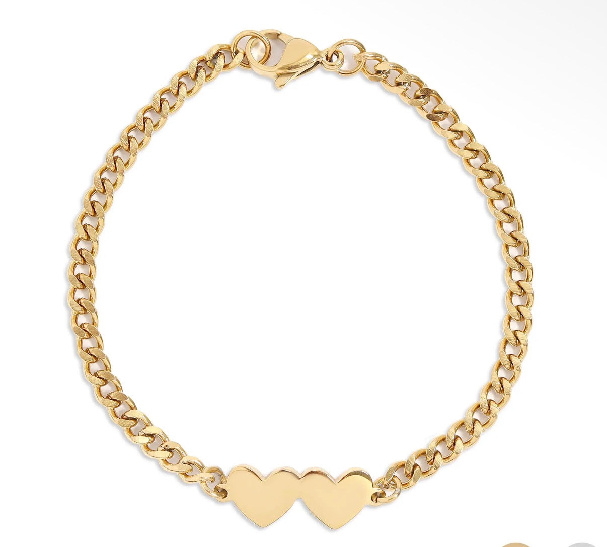 Hand-Stamped Double Heart Cuban Bracelet