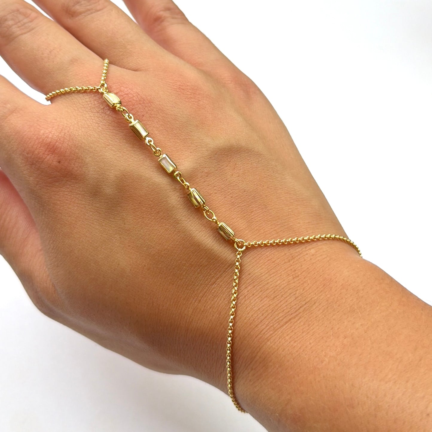 18k Gold-Filled Mother of Pearl Hand Chain