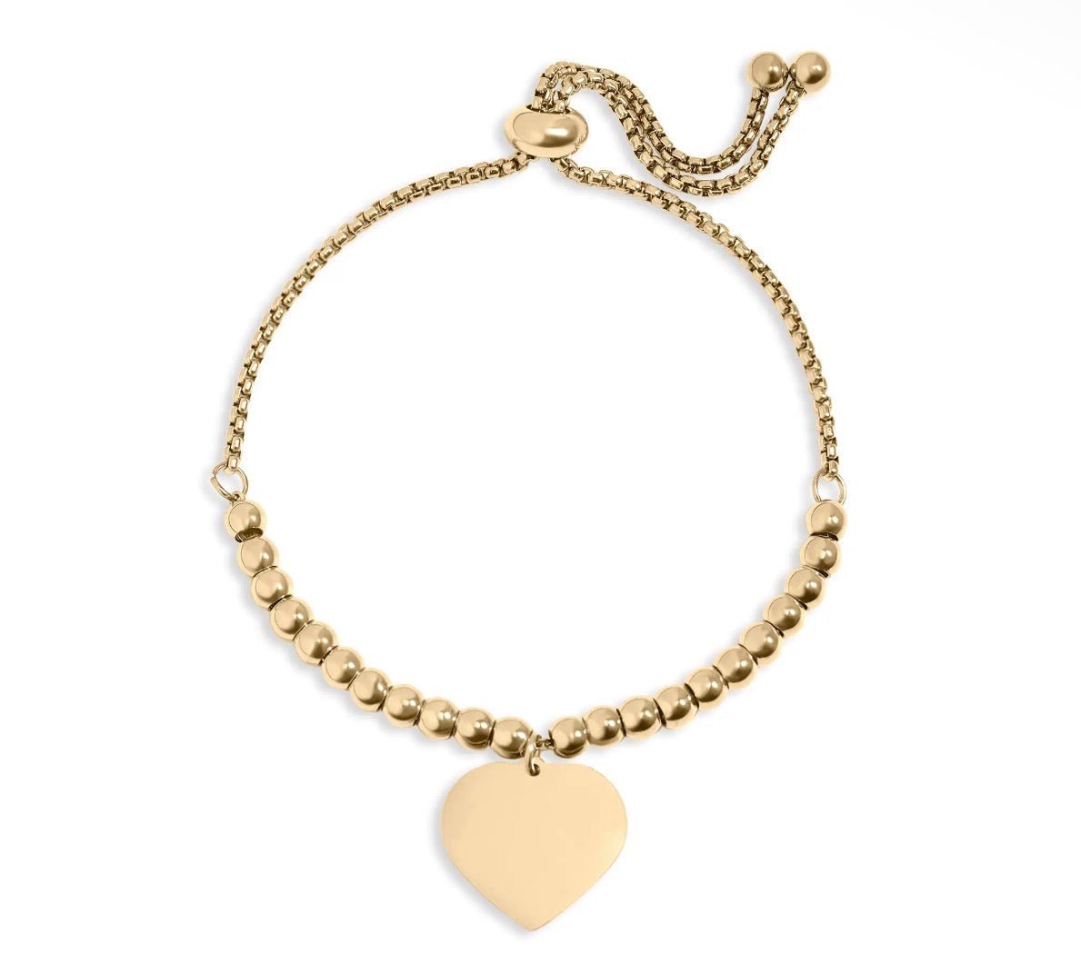Hand-Stamped Adjustable Heart & Bead Bracelet - The Ky Collection