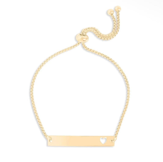 Hand-Stamped Adjustable Heart Cutout Bar Bracelet - The Ky Collection