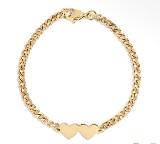Hand-Stamped Double Heart Cuban Bracelet - The Ky Collection