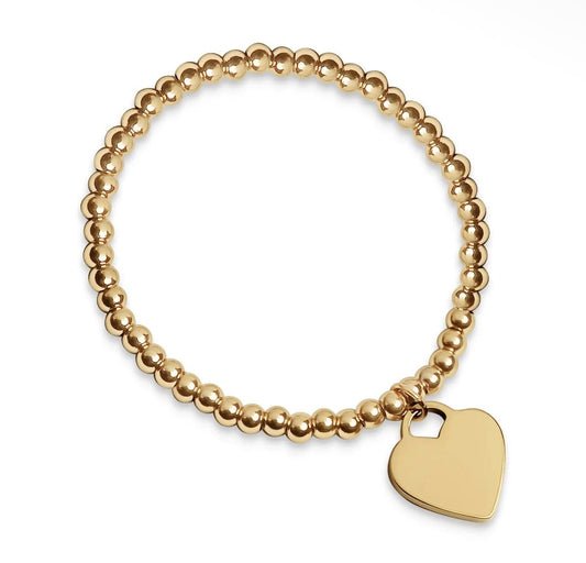 Hand-Stamped Heart & Bead Stretch Bar Bracelet - The Ky Collection