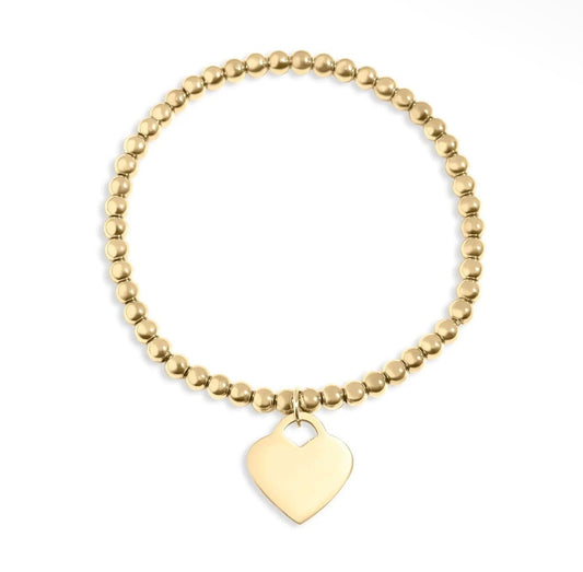 Hand-Stamped Heart & Bead Stretch Bracelet - The Ky Collection