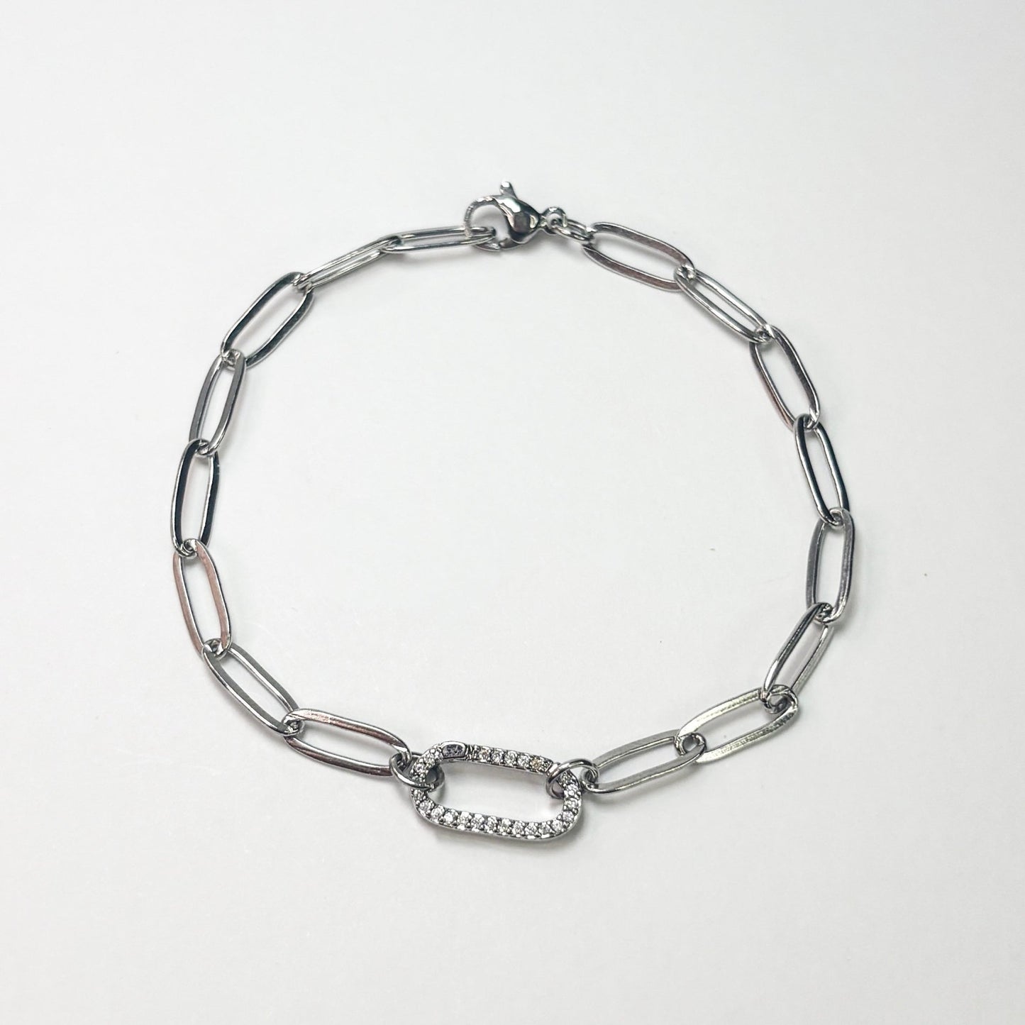 Silver Pavé Paperclip Bracelet - The Ky Collection