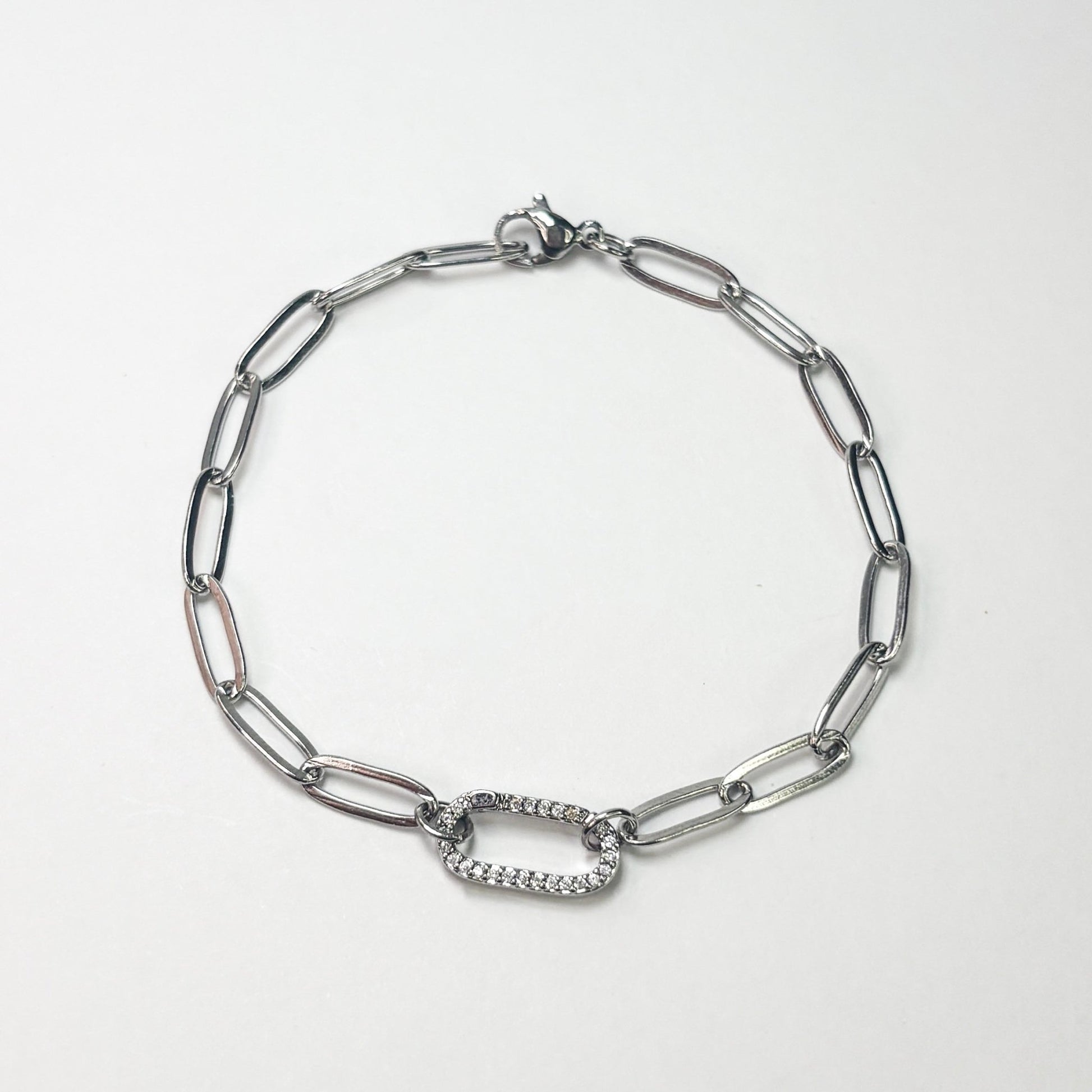 Silver Pavé Paperclip Bracelet - The Ky Collection